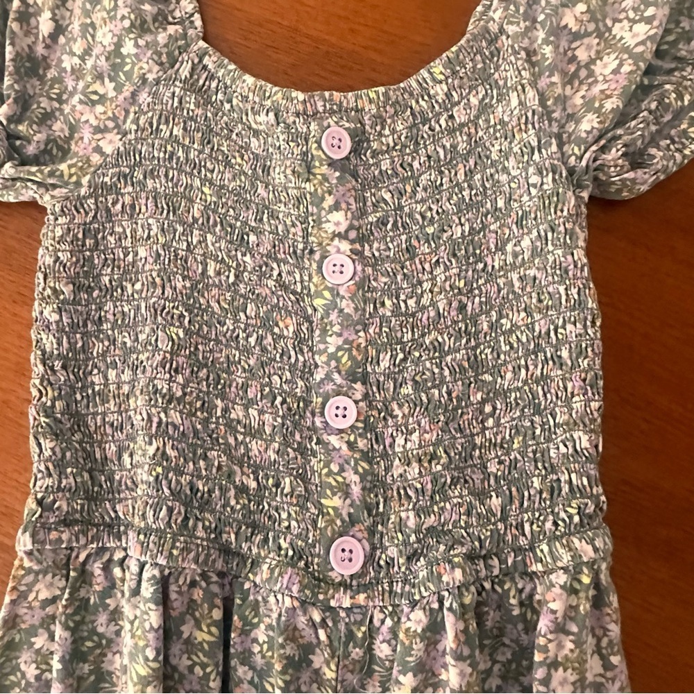 art class Kids Floral Set - Green Romper and Cream Dress Size 7/8 - Picture 3 of 11